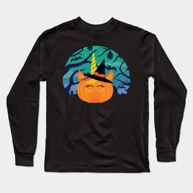Pumpkin Unicorn Cute Long Sleeve T-Shirt by MGO Design